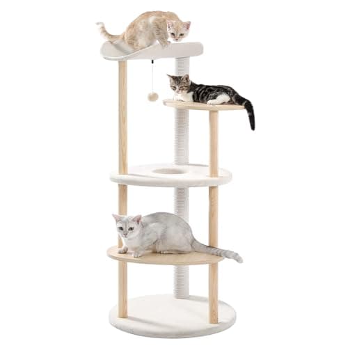 PETEPELA Wood Cat Tree Tower for Indoor Cats,5-Level Cat Climbing Tree Cat Play House with Sisal Scratching Posts Beige