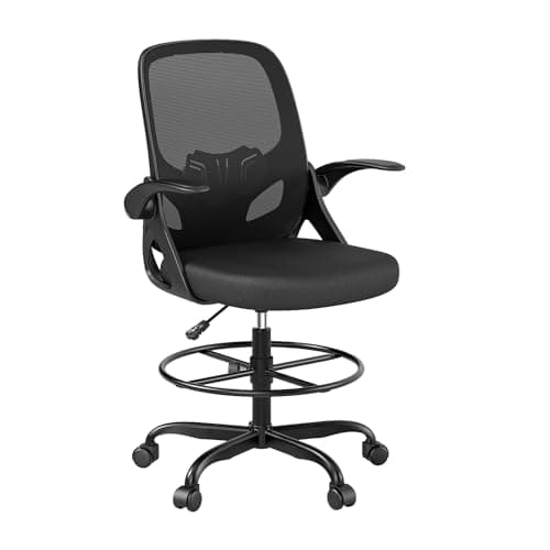 Kensaker Tall Drafting Chair with Footrest Ring for Home and Work, Ergonomic Home Desk Office Chair with Flip up Arms and Lumbar Support, Extended Height Executive Desk Office(Black) 8
