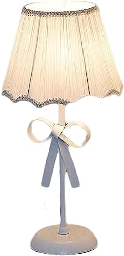 LTTKLMP Nordic White Pink Table Lamp for Girl's Bedroom Single Cute Bow Table Lamp with Fabric Shade Modern Decorative Bedside Light Coastal Bedside Table Kids Bedroom Reading Desk Lighting