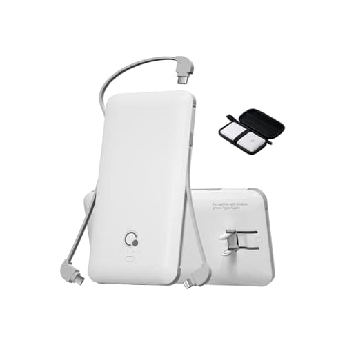 Brand Q Portable Charger with Built-in Cables and AC Wall Plug,Slim USB C Power Bank 10000mAh,External Battery Pack Compatible with iPhone,Samsung,Tablet and All Smart Phones …