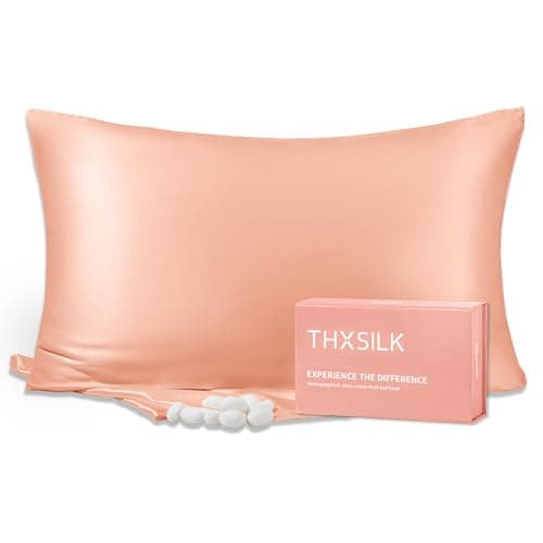 THXSILK 100% Mulberry Silk Pillowcase for Hair and Skin Health, Hidden Zipper, 25 Momme, Both Sides Smooth, Breathable and Natural, Sleep Pillow Case with Gift Box(Standard 20"x26", Rose Gold)