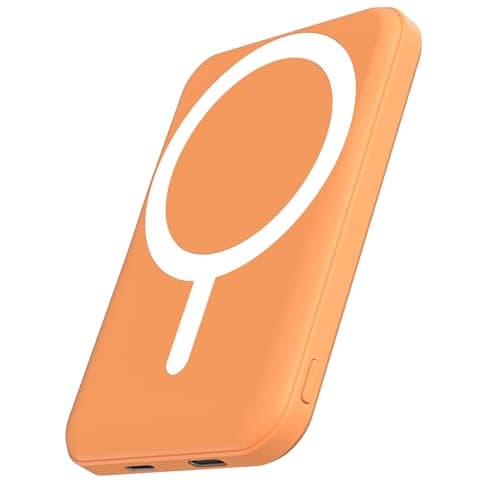 podoru for Magnetic Battery Pack, 5000mAh Magnetic Power Bank with Type-C Cable 20W PD Fast Charging Lighting Input Wireless Portable Charger for iPhone 17/16/15/14/13/12/ All Series-Orange