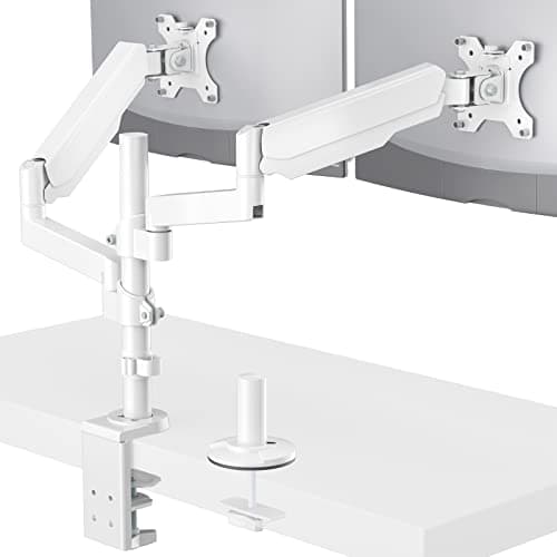 WALI Dual Monitor Mount, Adjustable Gas Spring Arms Desk Mount for 2 Monitors up to 32 inch, 17.6lbs Weight Capacity, Mounting Holes 75 x 75mm or 100 x 100mm (GSDM002W), White