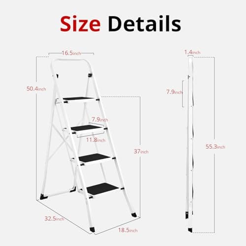 HBTower Step Ladder Folding Step Stool for Adults with Anti-Slip Pedal,330 lbs Capacity for Kitchen, Home,White 6
