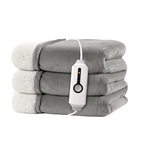 RALYSUN Electric Heated Blanket 72"x84" Full Size - Dual-Sided with Microplush & Sherpa Fabric, 4 Heat Settings & 10 Hours Auto Off, Machine Washable - Light Gray