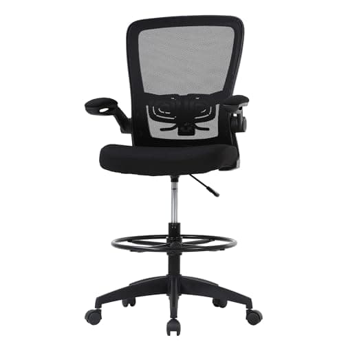 PayLessHere Ergonomic Drafting Chair Tall Office Chair High Adjustable Standing Desk Chair with Lumbar Support Mesh Back Footrest Flip-Up Arms for Office Computer Desk Standing Desk (Black)