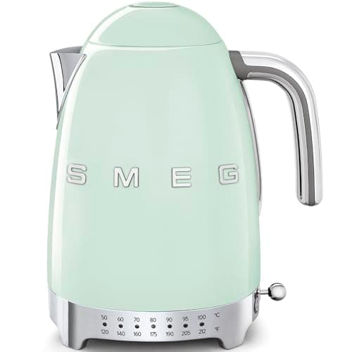 SMEG 7-Cup Variable Temperature Electric Kettle - Retro Style Aesthetic with Advanced Technology - Stainless Steel, 1400W, 120V, 360° Swivel Base, Keep Warm Function (Pastel Green)
