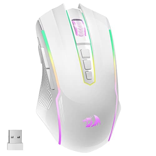 Redragon Wireless Gaming Mouse with RGB Backlit, 8000 DPI, with Fire Button, Macro Editing Programmable,70Hrs for Windows/Mac, Rechargeable, White, M910-WS