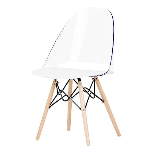 South Shore Annexe Mid-Century Modern Eiffel Office Chair, Wooden Legs, Clear and White 19.5D x 16.25W x 32.5H in