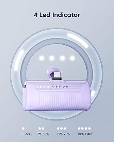 Kuulaa Portable Charger USB C Power Bank 4500mAh Small Portable Phone Charger Android Compact Plug in Battery Pack Portable Compatible with iPhone 15, Samsung Galaxy, Moto, LG, Pixel, Purple 5