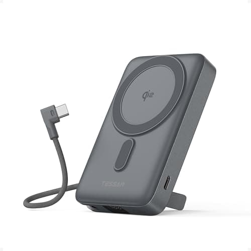 TESSAN Wireless Portable Charger Qi2, 10,000mAh Magnetic Power Bank with PD 35W Fast Charging, Battery Pack with Built-in USB-C Cable and Stand, Travel Essentials for iPhone 17/16 Series