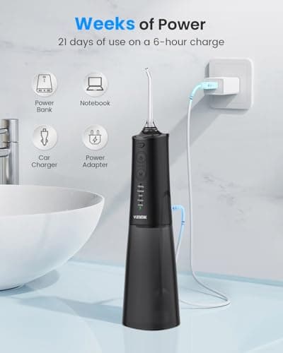 VIMMK Water Flosser, Cordless Water Dental Flosser, 9 Jet Tips 5 Modes 300ML IPX7 Waterproof, Portable Rechargeable Oral Irrigator for Home Travel - Gums, Orthodontic, Braces Care - Black 8