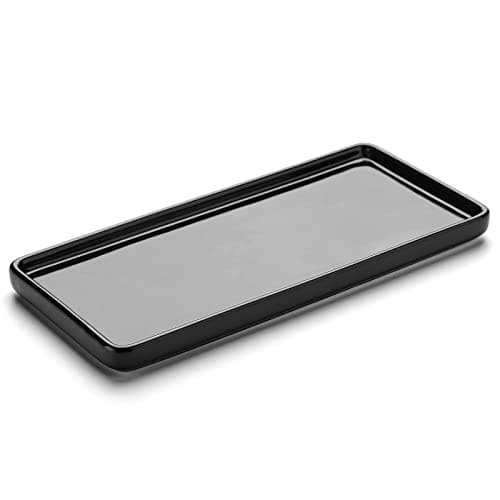 Gurygo 6" Bathroom Trays - Ceramic Vanity Tray for Bathroom - Small Ceramic Tray - Kitchen Soap Trays for Kitchen Counter - Bathtub Organizer (Black)