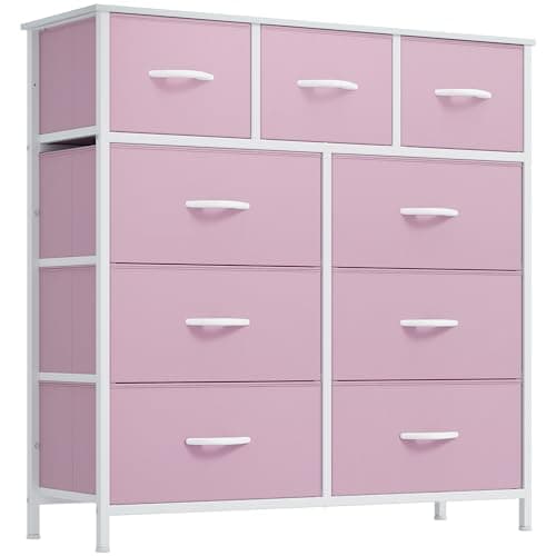 YITAHOME Dresser for Bedroom with 9 Drawers, Fabric Storage Dresser, Closet Dresser & Chest of Drawers for Living Room, Closets - Sturdy Steel Frame, Wooden Top & Easy Pull Fabric Bins(Pink)