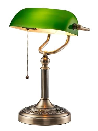 Newrays Green Glass Bankers Desk Lamp with Pull Chain Switch Plug in Fixture