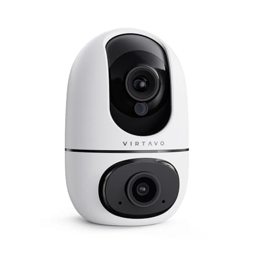 virtavo XD2 Indoor Security Camera, Dual-Lens 360° PTZ Baby Monitor & Pet Camera, Motion Tracking, 2-Way Audio, Night Vision, Cloud/SD Storage, Phone App, 2.4GHz WiFi