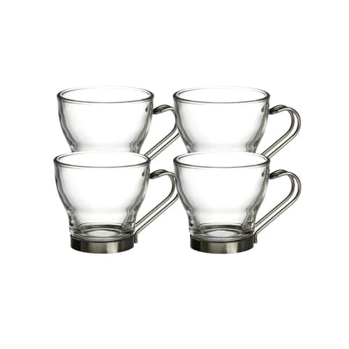 Bormioli Rocco Verdi Espresso Cup With Stainless Steel Handle, Set of 4, Gift Boxed, 3.5 ounces