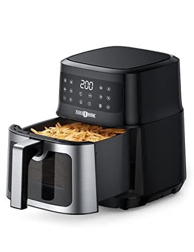 PARIS RHÔNE hot air fryer 4L XL with viewing window, 8-in-1 airfryer dishwasher safe with one-touch operation, non-stick coated basket & removable tray