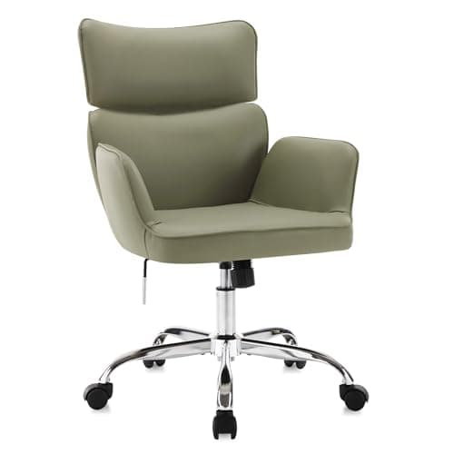 BERYTH Home Office Chair with Wheels, Adjustable Height Swivel Mid-Back Armchair Task Chair, Modern PU Leather Ergonomic Tilt Computer Desk Vanity Chair for Office, Study Room(PU Green)