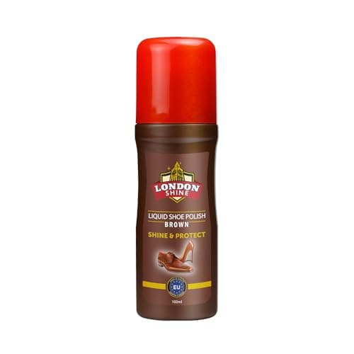 London Shine Liquid Shoe Polish Brown Color for Leather Shoes & Boots – Instant Shine, Color Restore, Scuff Cover, Sponge Applicator, 3.3 fl oz