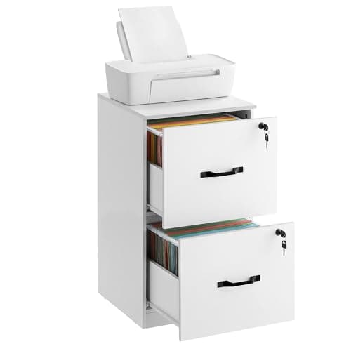 VASAGLE 2 Drawers File Cabinet with Lock, Printer Stand, Office Filing Cabinet Organizer, for A4 and Letter Size Documents, Cloud White UOFC061W14