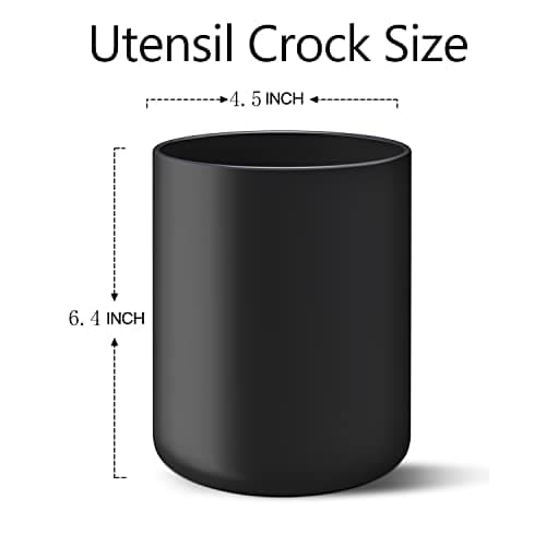 LATCHHOOK Black Kitchen Utensil Holder for Countertop, Matte Ceramic Cooking Utensil Crock for Counter Easy to Clean, Modern Spatula Holder for Farmhouse Décor 4.5×6.4 INCH 6