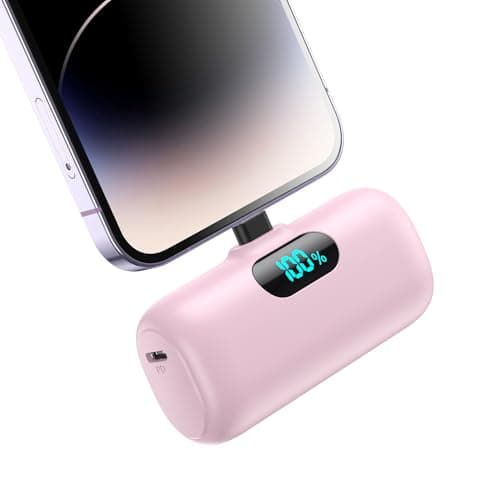 HETP Mini Portable Charger for iPhone,Upgraded 5000mAh PD Fast Charging Battery Pack,LCD Display Cute Power Bank Portable Phone Charger for iPhone 14/14 Pro Max/13/13 Pro/12 Pro/11/XS/XR/X/8/7/6-Pink