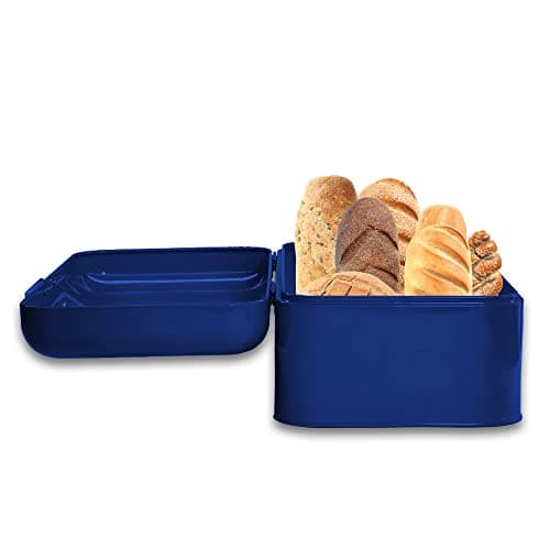 Culinary Couture Extra Large Blue Bread Box for Kitchen Countertop - Holds 2 Loaves - 16.5" x 9" x 6.5" - Stainless Steel Vintage Bread Boxes for Kitchen Counters 8
