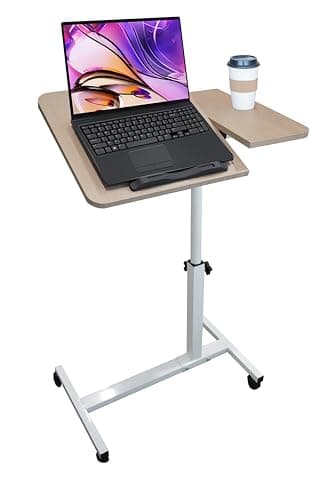 Saijax Adjustable Mobile Standing Desk - Height Adjusts from 23" to 35" with Lockable Wheels - Sleek Oak Finish - Standup Desk for Remote Work, Study & Relaxation - Rolling Design