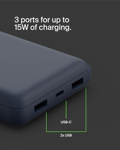 Belkin Portable Charger, USB C Power Bank 20000 mAh w/ 2 USB-A Ports, 15W w/ Type-A to Type-C Cable - iPhone 17, Air, Pro, Pro Max, AirPods, Samsung Galaxy S25, S24, Google Pixel 10, iPad, etc. - Blue 9