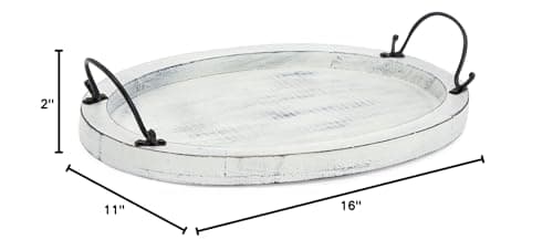 Farmlyn Creek Wooden Tray - 16 x 11 x 2 in, Rustic White Oval - Serving Platter with Handles for Coffee Table Decor & Bed Tray Use - Table Centerpiece for Farmhouse Decor 7