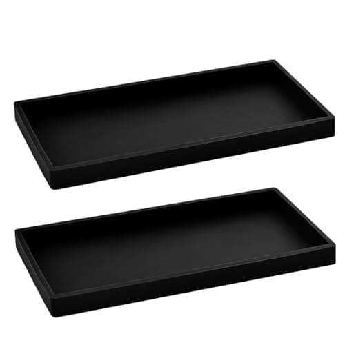 2PCS 11.8” L x 5” W Silicone Soap Dispenser Tray, Bathroom Sink Vanity Trays for Dresser Tops, Toilet, Small Black Tray for Scrubber, Lotion Bottles, Perfume, Jewelry, Candle, Key Trinket Ring-Black