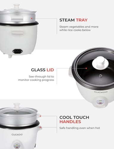CUCKOO One Touch Rice Cooker 12-Cup Cooked, Small Rice Cooker & Warmer with Steamer Tray, Versatile Grain Cooker, Soup Maker, Auto Keep Warm, 6-Cup Uncooked, White (CR-0601C) 5