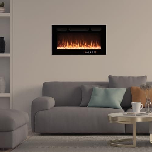 Electric Fireplace 30 with Remote and Touch Screen Electric Fireplace Inserts Recessed 12 Flame Colors Heater Wall Mount with Carbon Crystal Logs 750W 1500W 8