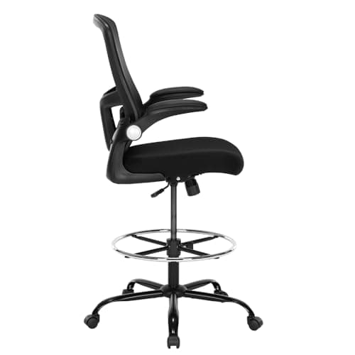 Drafting Chair,Tall Office Chair, Ergonomic Standing Desk Chair with Flip-up Armrests,Mid-Back Counter Height Computer Task Chair with Lumbar Support and Adjustable Footrest Ring,Black 5