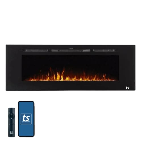 Touchstone Smart Electric Fireplace-The Sideline 60" Wide-in Wall Recessed - 30 Realistic Ember Color/Flame Options - 1,500W Heater w/Thermostat - Log & Crystal Hearth Options - Alexa/WiFi Enabled
