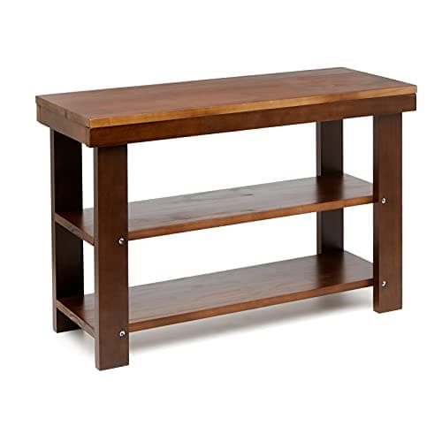 Amazon Basics Sturdy Solid Pine Wood Entryway Bench with Shoe Storage Organizer Rack, Espresso, 10.4"D x 27.56"W x 17.72"H 4