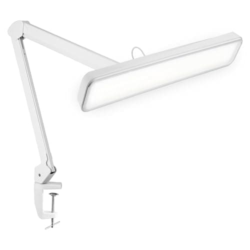 Neatfi XL 2,500 Lumens 30W LED Task Lamp for Manicure Table, Crafts, Workbench, Office - 22” Wide Shade Desk Light | Eye-Caring 6500K | 4-Level Brightness | Clamp Mount (Non-CCT, White)
