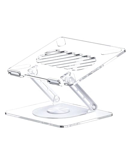 MCHOSE Acrylic Laptop Stand for Desk with 360 Rotating Base Ergonimic Foldable Clear Laptop Riser Compatible with MacBook Pro/Air Notebook up to 16 Inches, Acrylic Transparent