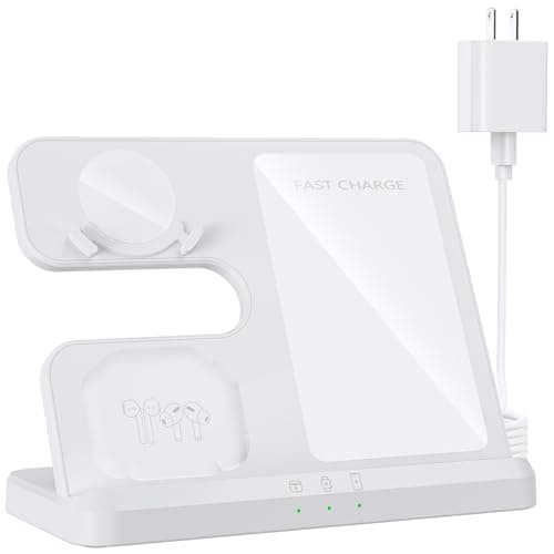 Wireless Charger for Samsung Charging Station: 3 in 1 Galaxy Watch Charger, Adapter Included (White)