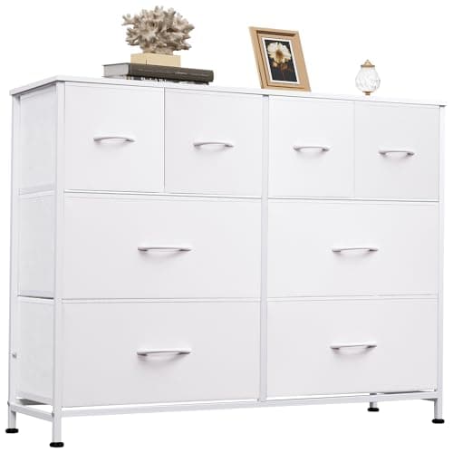 WLIVE Dresser for Bedroom with 8 Drawers, Wide Fabric Dresser for Storage and Organization, Bedroom Dressers, Chest of Drawers for Living Room, Closet, Hallway, White