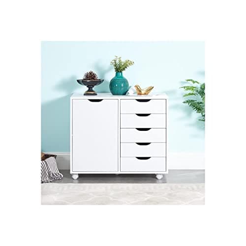 Naomi Home Amy 5-Drawer Craft & Office Storage Cabinet with Shelf, – Rolling Organizer with Pull-Out Door, Fixed Shelves for Versatile Use, 15.7" D x 24.4" H x 30.7" L 8