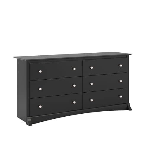 Prepac Sonoma 6-Drawer Double Dresser for Bedroom, Wide Chest of Drawers, Traditional Bedroom Furniture, 59"W x 17.5"D x 29"H, Black