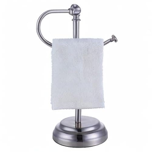 SunnyPoint Heavy Weight Classic Decorative Metal Fingertip Towel Holder Stand for Bathroom, Kitchen, Vanity and Countertops. (Brush Chrome, Overall: 6.7" x 5.5"x13.4"H) 6