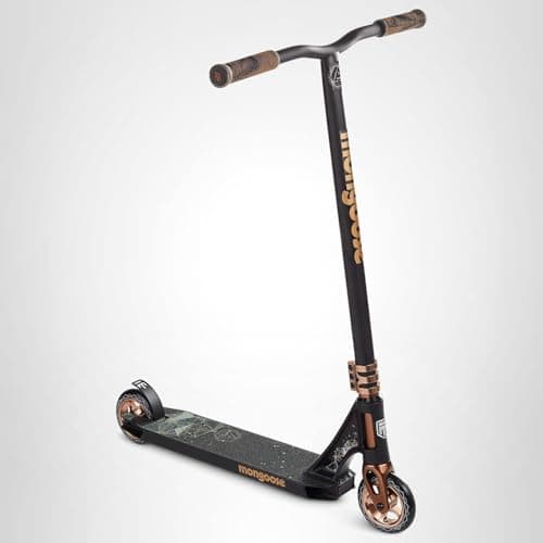 Mongoose Rise 110 Expert Freestyle Stunt Trick Scooter, Lightweight Alloy Deck & Heavy-Duty Frame Up to 220 lbs., Bike-Style Grip, High Impact 110mm Wheels, Black/Tan 8