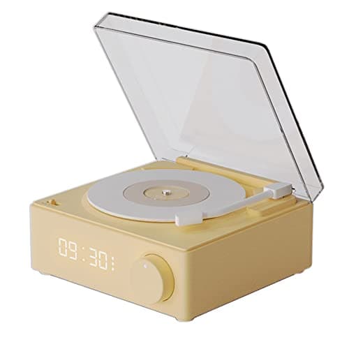 Vintage Vinyl Record Player Style Bluetooth Speaker Phonograph Style Retro Bluetooth Speaker Yellow Cute Look Gift for Girls Good Bass Enhancement Loud Volume