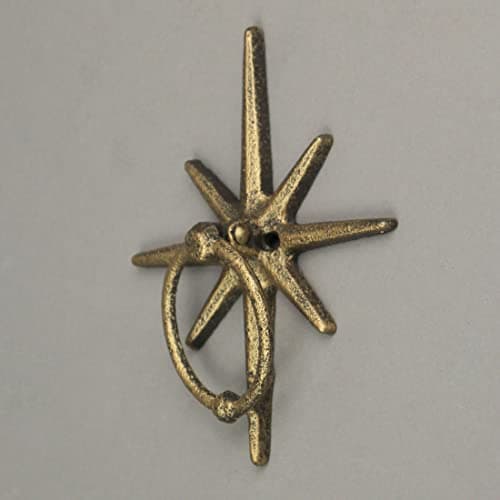 Zeckos Timeless Splendor - Antique Gold Cast Iron Decorative Starburst Door Knocker - Rustic Celestial Elegance to Give Your Home a Welcoming Entrance - 6.25 Inches High 5