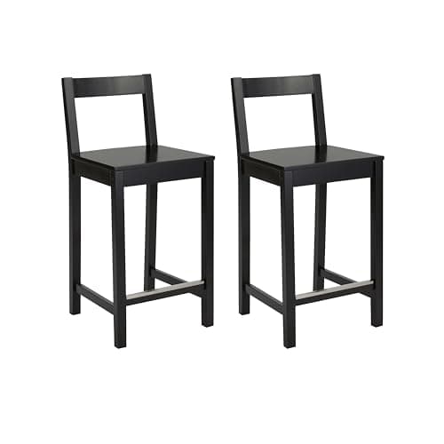 Amazon Basics Wooden Counter Height Bar Stool with Backrest for Kitchen Island, 24", Black, Set of 2