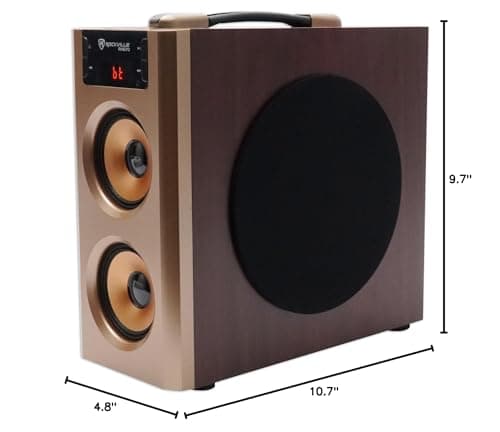 Rockville RHB70 Home Theater Compact Powered Speaker System, Bluetooth/USB/SD/FM, 4" Subwoofer, 2.1 Channel, 100W Peak, Cherry Wood Finish, for Home Entertainment 9