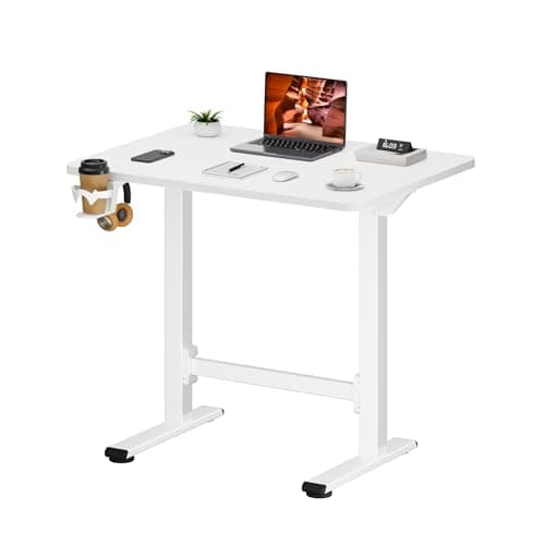 FitStand Small Small Pneumatic Adjustable Stand Up Desk, Rolling One-Piece Standing Desk 31.5 x 19.7 Inch, Home Office Desk Computer Workstation, White